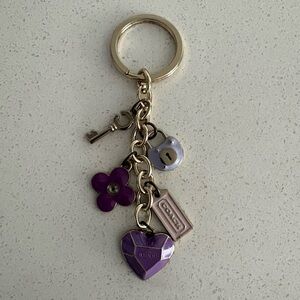Coach Y2K purple heart charms keychain FOB bag charm